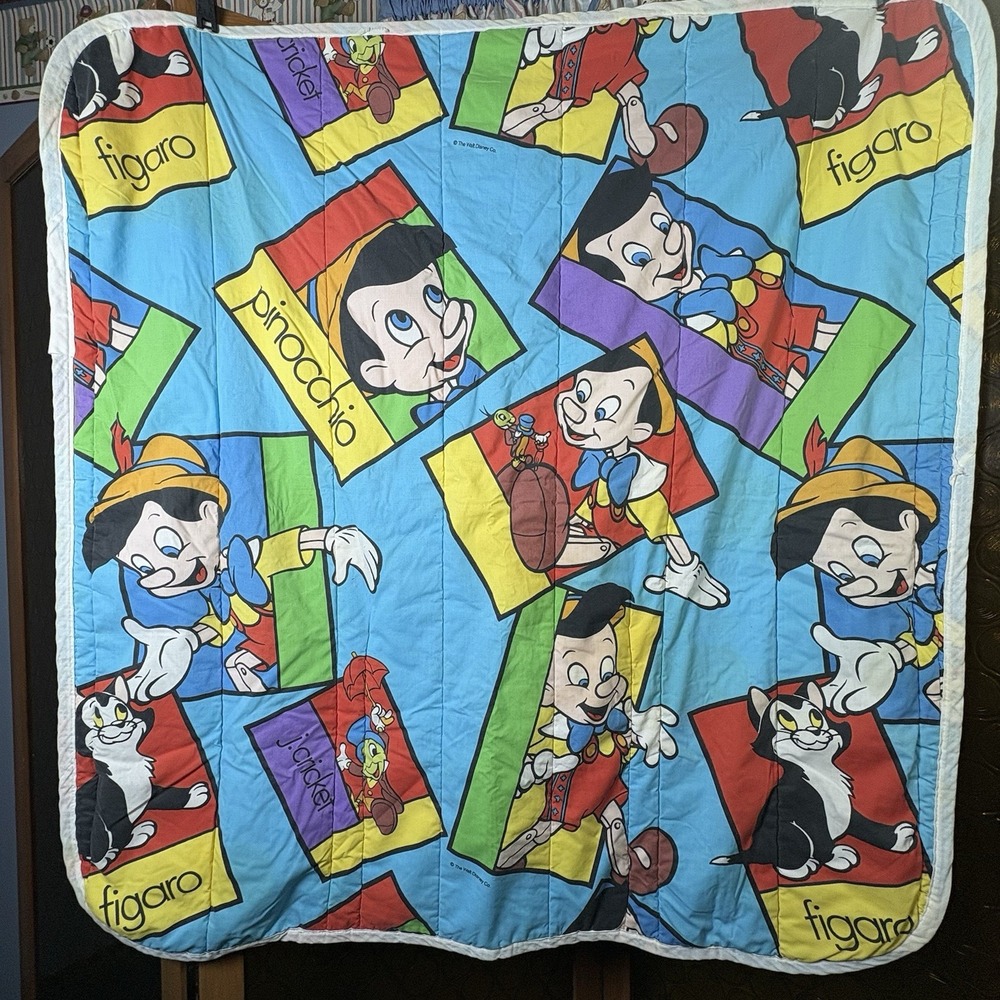 Disney Pinocchio Blanket Vintage Rare Figaro Storage Pocket